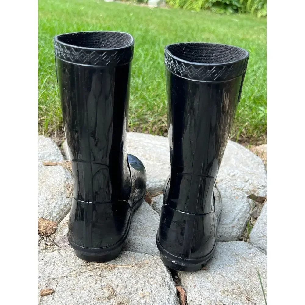 Ugg Raana Rain Boots 4 Girls Black Pull On Glossy Waterproof Puddle Jump